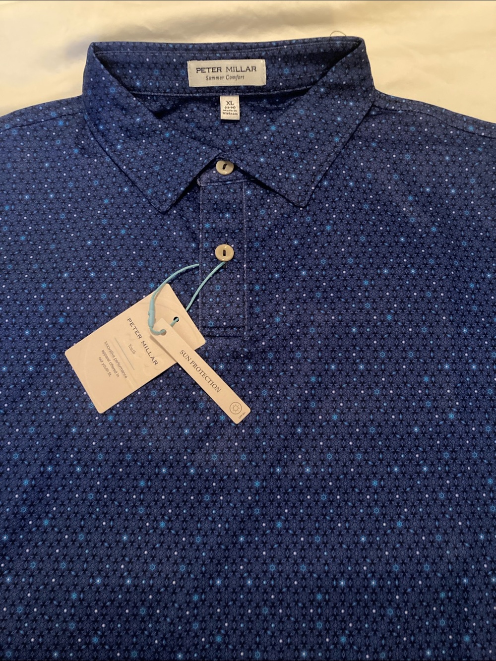 Peter Millar summer comfort  Youth Navy Blue Micro-Print Polo